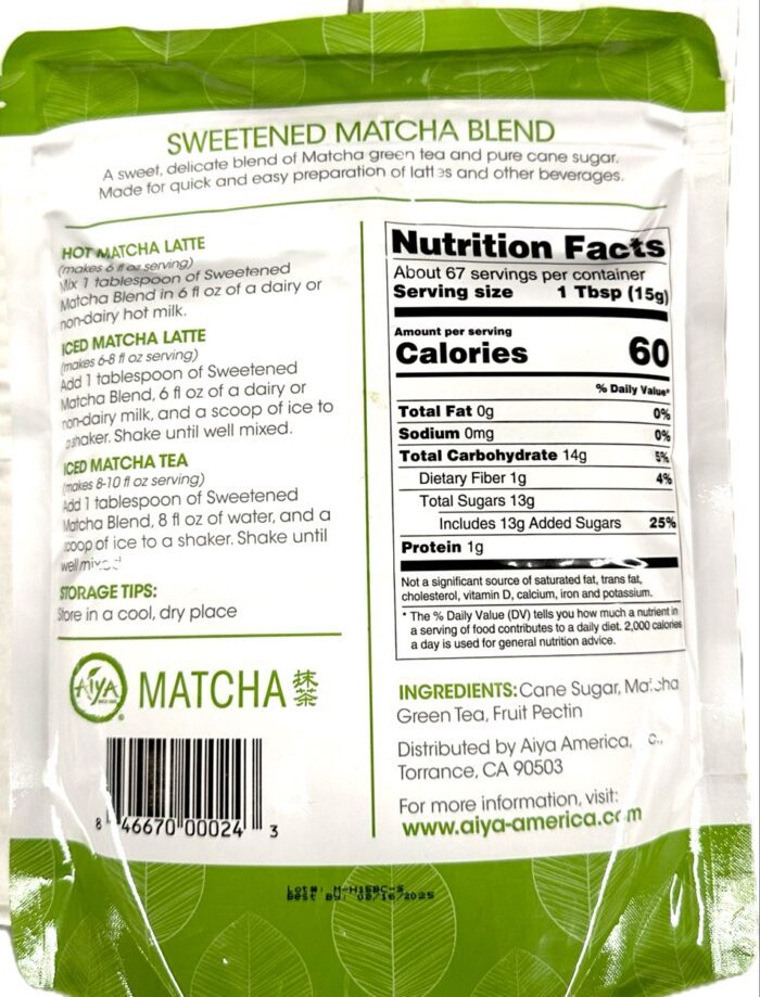 Aiya Sweetened Matcha Blend Bag/1 kg - Image 2